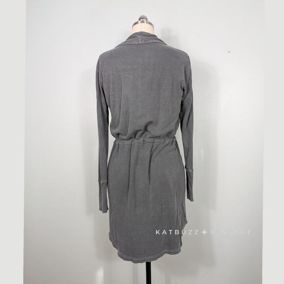 Y2K Thermal Cardigan S Gray Mini Waffle Duster Tie Twilightcore Elena Indie - Picture 3 of 11